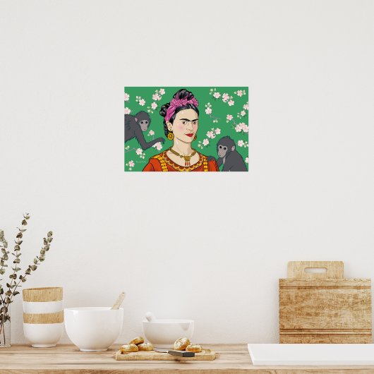 Poster Frida Kahlo Monkey Graphic (Cuisine)