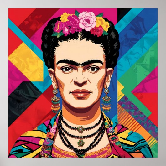 Poster Frida Kahlo Pop Art Portrait - Couleurs vives (Devant)