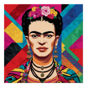 Poster Frida Kahlo Pop Art Portrait - Couleurs vives