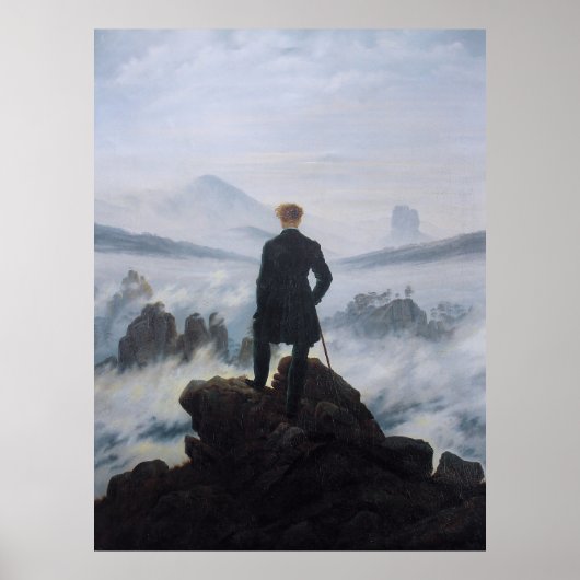 Poster Friedrich's Wanderer au-dessus de la mer de brouil (Devant)