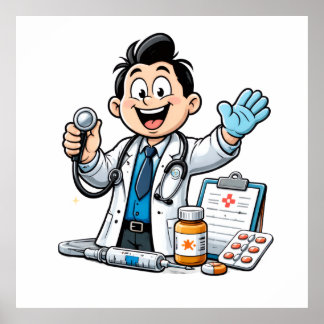 Poster Friendly Doctor Mascot Medical Cartoon Design