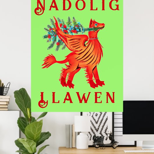 Poster Friendly Red Dragon ou Griffon, ajoutez votre text (Bureau à domicile)