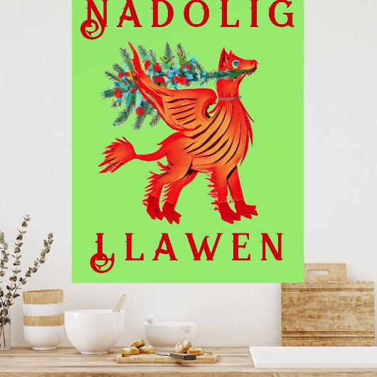 Poster Friendly Red Dragon ou Griffon, ajoutez votre text (Cuisine)