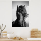 Poster Friesian Stallion au vent. (Cuisine)