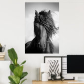 Poster Friesian Stallion au vent. (Bureau à domicile)