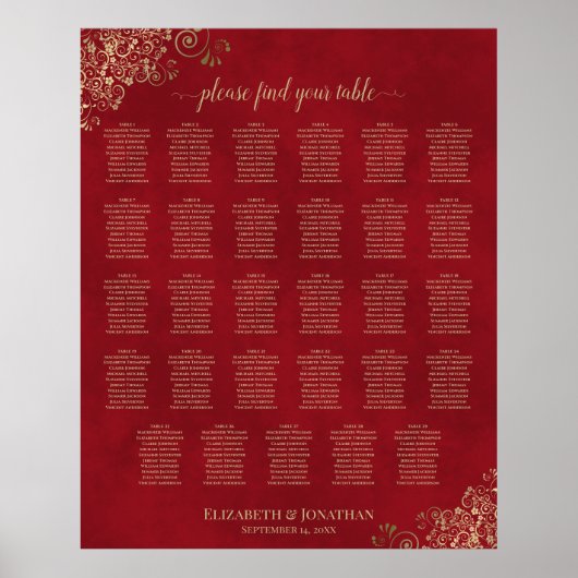 Poster Frilles d'or sur le Mariage de table rouge 29 (Devant)
