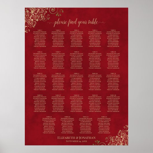 Poster Frilles d'or sur Mariage de table rouge 24 (Devant)
