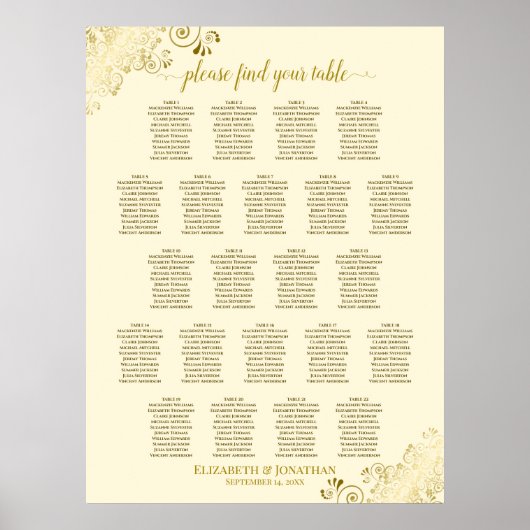 Poster Frilles Gold 22 Mariage de table de table carte c (Devant)