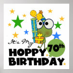 Poster Froggie Hoppy 70th Birthday<br><div class="desc">An oh so cute 70th birthday design featuring a green frog with eye glasses surrounded by gifts, balloons,  and stars with text that reads "It's My Hoppy 70th Birthday!'. 70th birthday T-shirts,  buttons,  magnets,  cards,  keepsakes,  bags,  mugs,  and other items that make great gifts for anyone turning seventy!</div>
