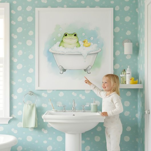 Poster Froggy Bath Time Fun Kids Bathroom Wall Art