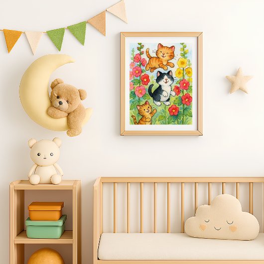 Poster Frolicking Country Chats in Flower Garden