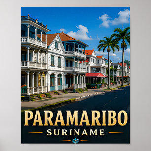 Poster Front colonial de Paramaribo et patrimoine tropica