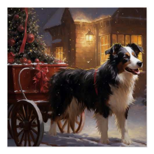 Poster Frontière Collie Festive de Noël (Devant)