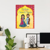 Poster Frontière design rose et or mariage indien bienven (Bureau à domicile)