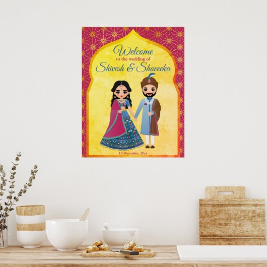 Poster Frontière design rose et or mariage indien bienven (Cuisine)