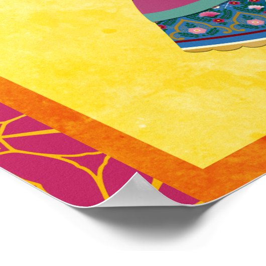 Poster Frontière design rose et or mariage indien bienven (Coin)