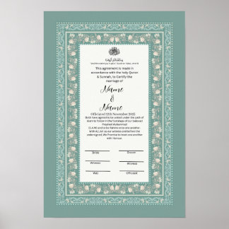 Poster Frontière florale islamique certifcate Nikkah
