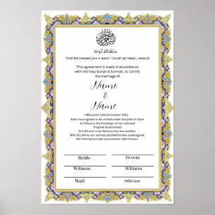 Poster Frontière florale islamique certificat Nikkah