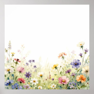Poster Frontière florale pastel de prairie de fleurs sauv