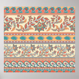 Poster Frontières florales indiennes Motif sans joint