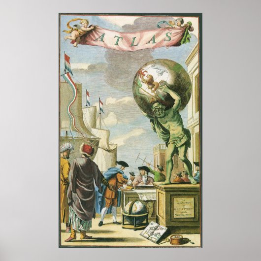 Poster Frontispice d'atlas d'époque baroque Globe terrest (Devant)
