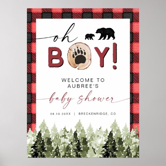Poster FROST Red Flannel Pine Bear Baby shower Bienvenue (Devant)