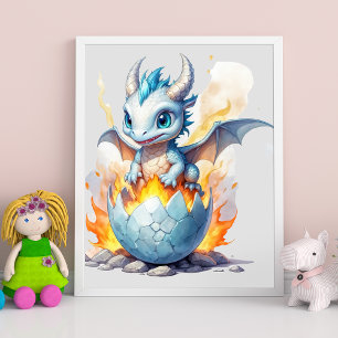 Poster Frostfire Hatchling Dragon Bleu Fantastique