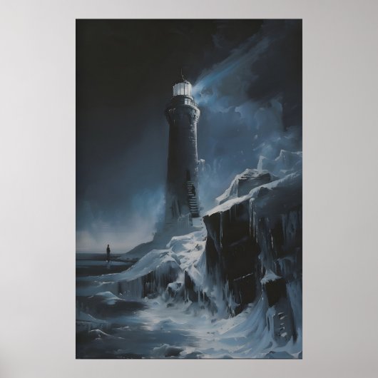 Poster Frozen Lighthouse Winter Sea Art, Ocean Coastal (Devant)