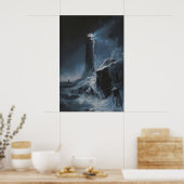 Poster Frozen Lighthouse Winter Sea Art, Ocean Coastal (Cuisine)
