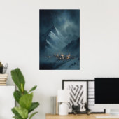 Poster Frozen Snowy Mountain Village Under Snowy Twilight (Bureau à domicile)
