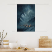 Poster Frozen Snowy Mountain Village Under Snowy Twilight (Cuisine)