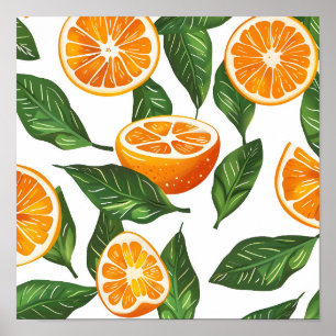 Poster Fruit Botanique Orange Citrus Sans Couture