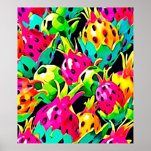 Poster Fruit de dragon motif vif (Devant)