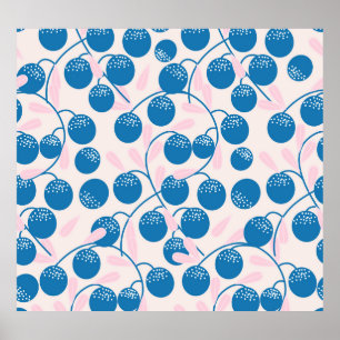 Poster Fruits bleus, feuilles roses, design sans soudure.