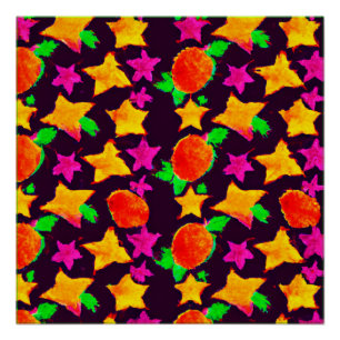 Poster Fruits colorés dynamiques et étoiles Art Motif
