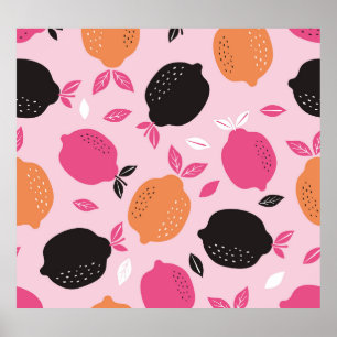 Poster Fruits d'agrumes, motif textile vintage.