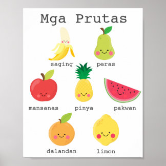 Poster Fruits dans l'affiche d'apprentissage pour enfants