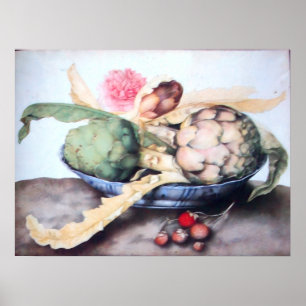 POSTER FRUITS DE SAISON 4- ARTICHOKES, ROSE & FRAISES