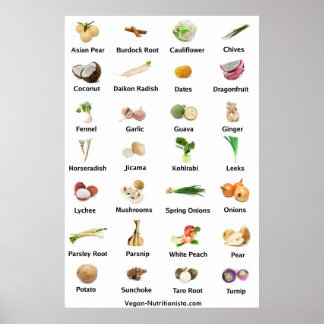 Poster Fruits et légumes blancs