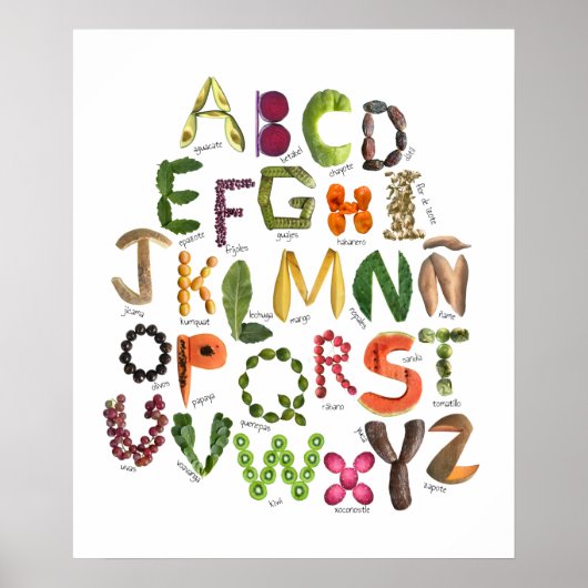 Poster Fruits et légumes de l'alphabet espagnol Mexique (Devant)