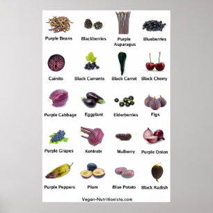 Poster Fruits et légumes pourpres et bleus