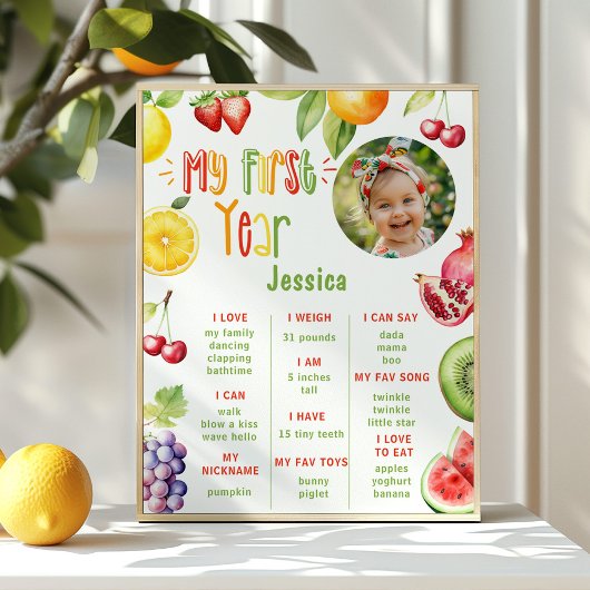 Poster Fruits été 1er anniversaire photo jalon