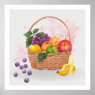Poster Fruits in Basket Watercolor