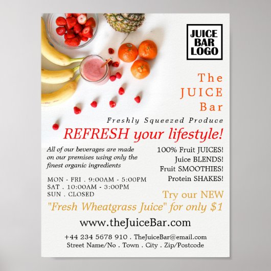 Poster Fruits tropicaux, Bar à jus Publicité (Devant)