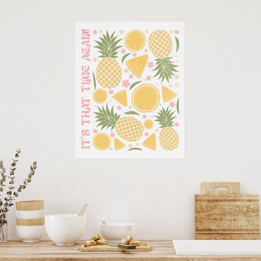 Poster Fruits tropicaux rétro Ananas (Cuisine)
