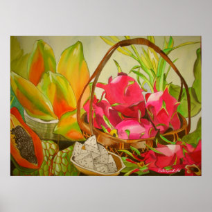 Poster Fruits tropicaux Vie morte aquarelle art original