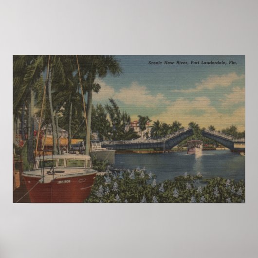 Poster Ft. Lauderdale, FL - New River View & Drawbridge (Devant)