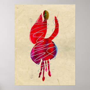 Poster Fuchsia abstraite aquarelle florale