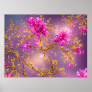 Poster Fuchsia et Gold Florals