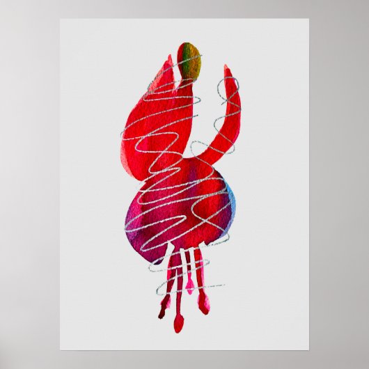 Poster Fuchsia floral abstrait aquarelle (Devant)